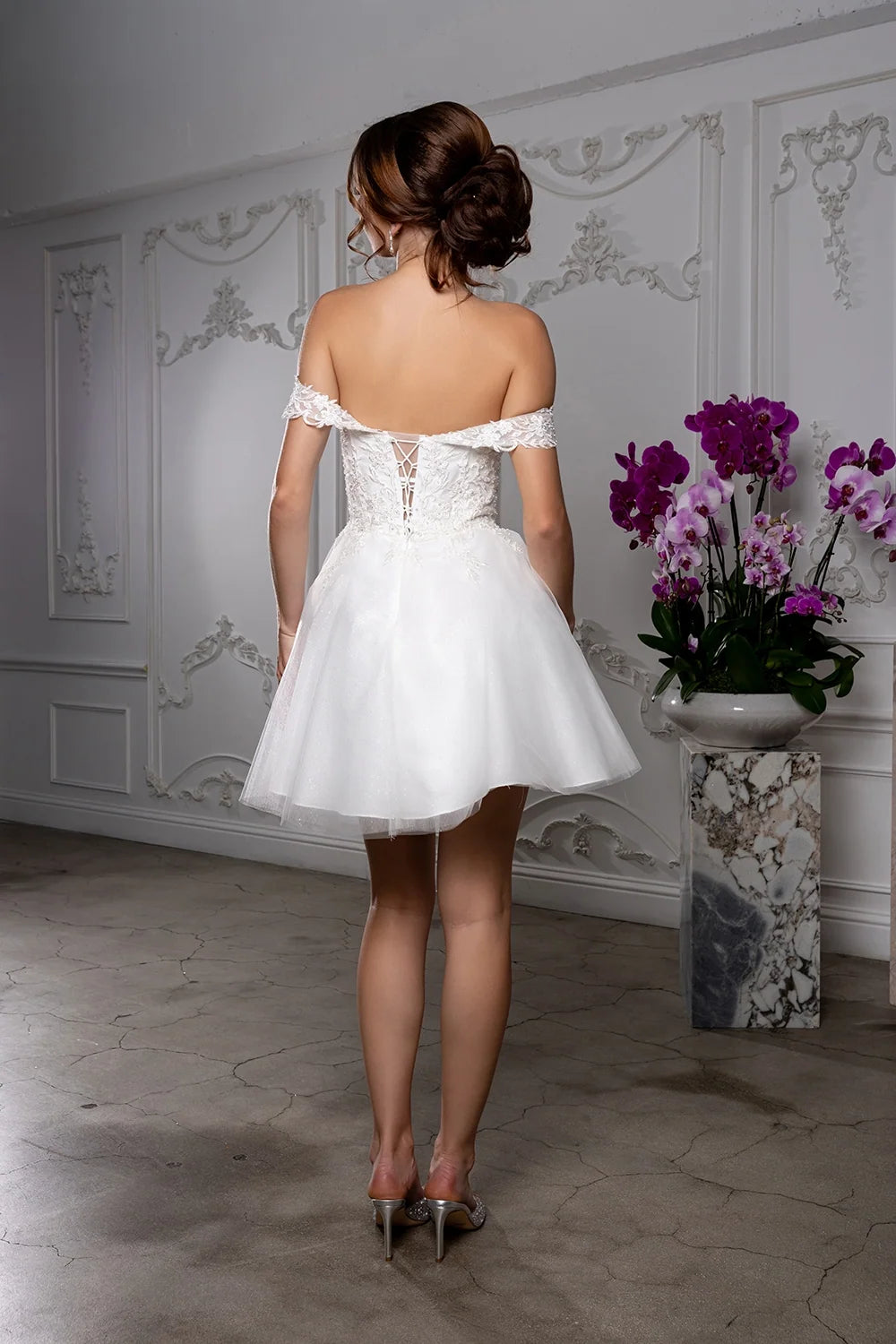 Applique Short Off Shoulder Dress by May Queen MQ2224