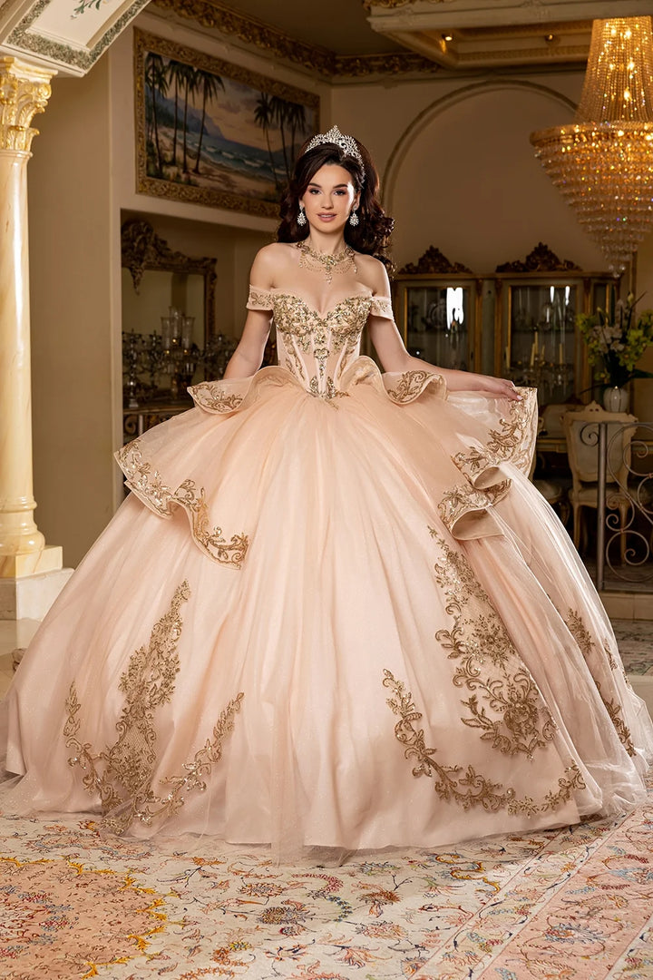 Applique Off Shoulder Ball Gown by May Queen LK303