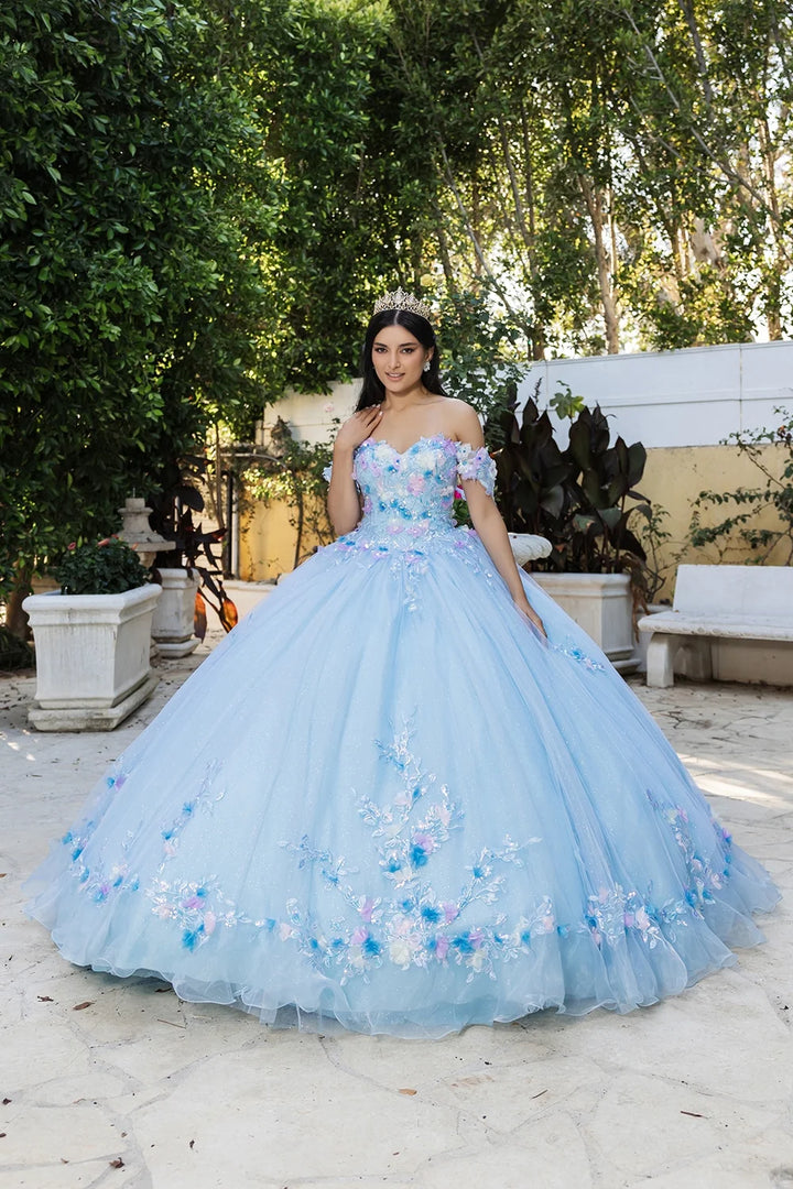 Floral Off Shoulder Ruffled Ball Gown by May Queen LK247