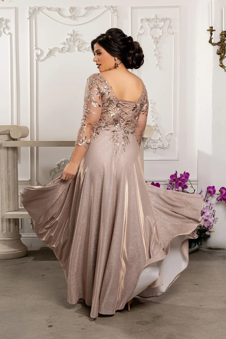 Glitter 3/4 Sleeve A-line Gown by May Queen MQ2226