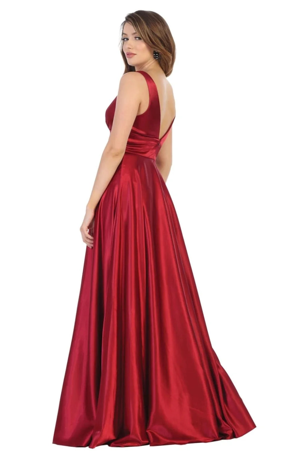 Satin Sleeveless A-line Slit Gown by May Queen MQ1723