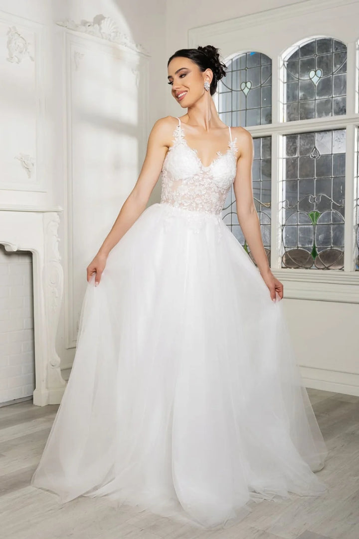 Applique V-Neck A-line Gown by May Queen MQ2167