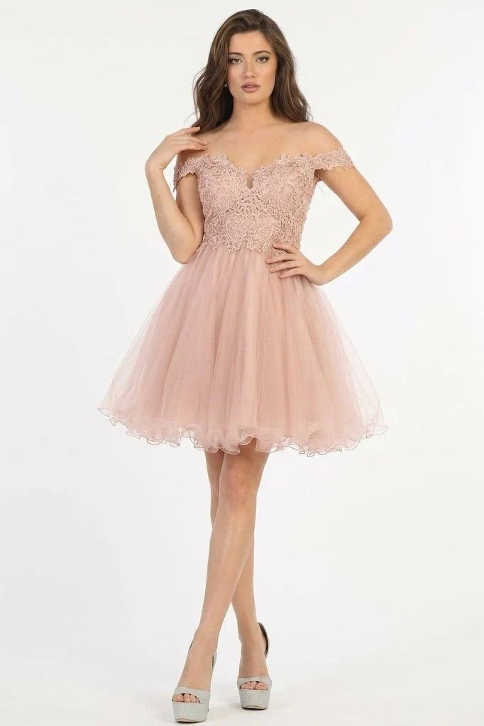 Short Off Shoulder Ruffled Dress by May Queen MQ1663