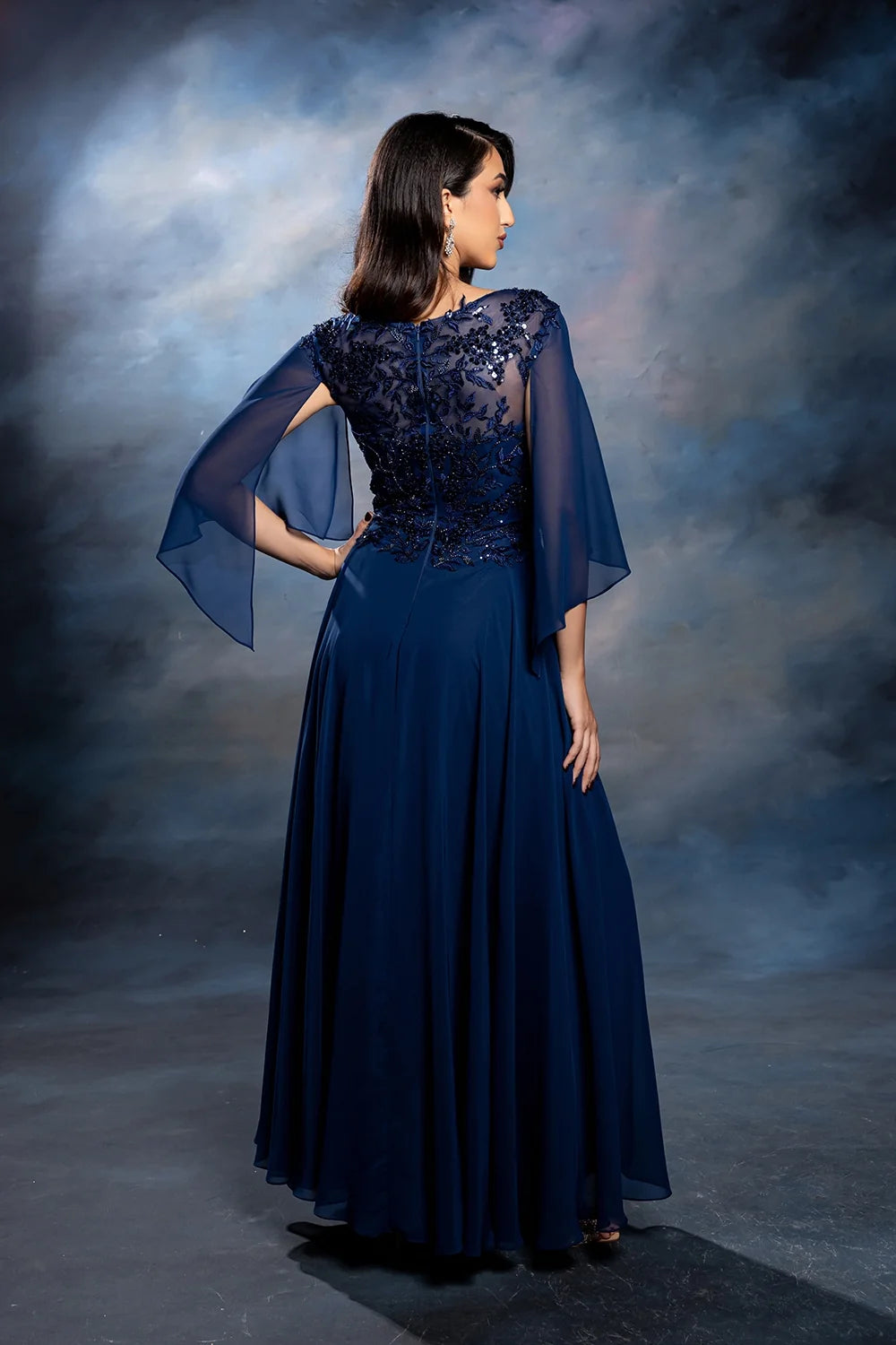 Applique Cap Sleeve A-line Gown by May Queen MQ2233