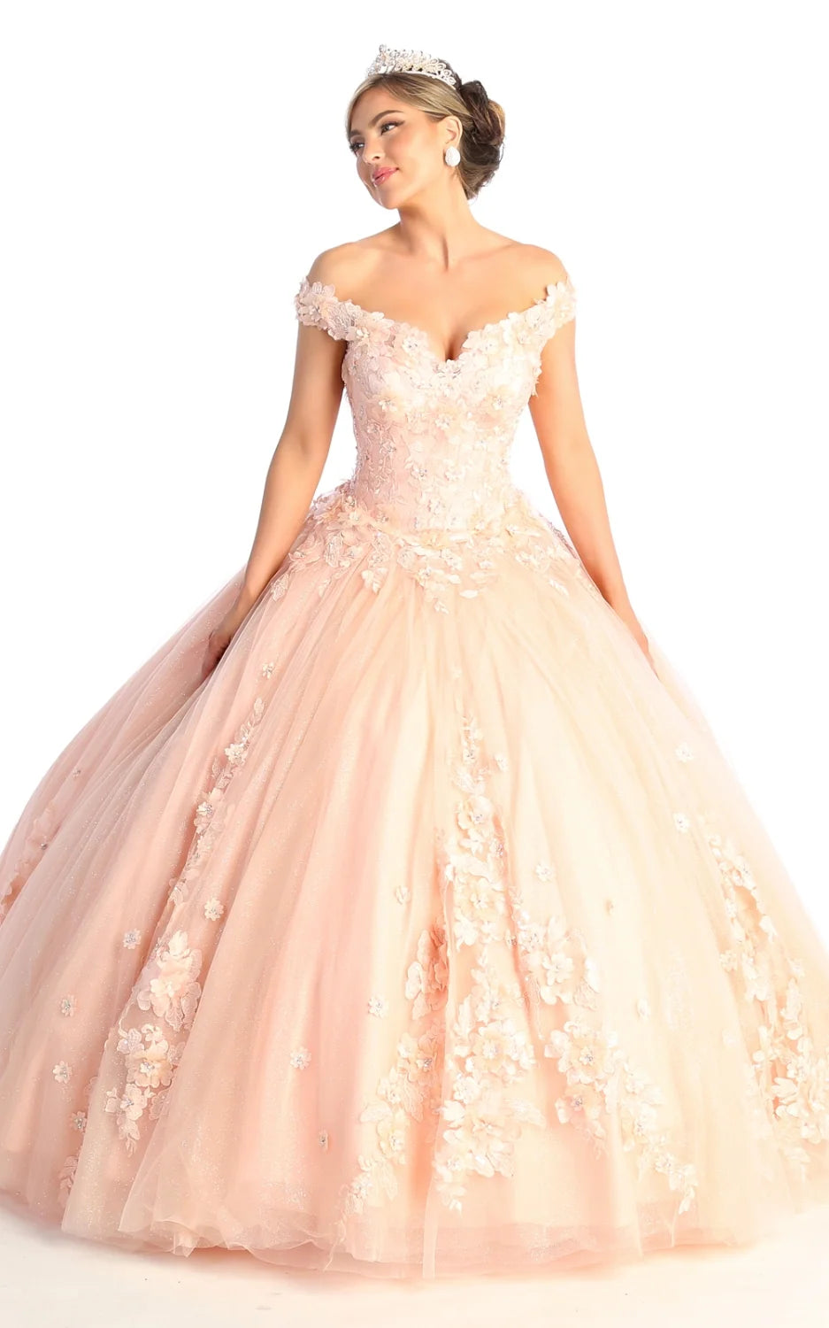 3D Floral Off Shoulder Ball Gown by May Queen LK160