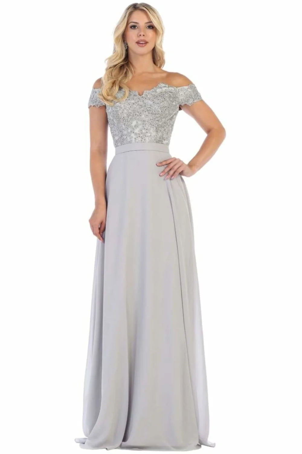 Applique Off Shoulder Gown by May Queen MQ1601