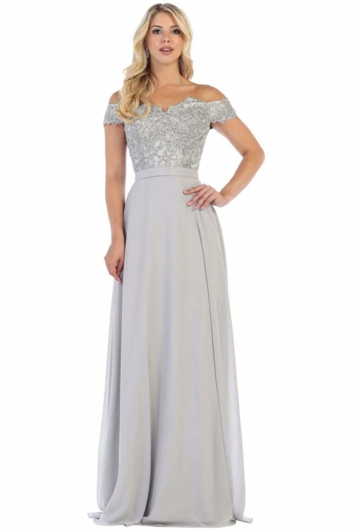 Applique Off Shoulder Gown by May Queen MQ1601