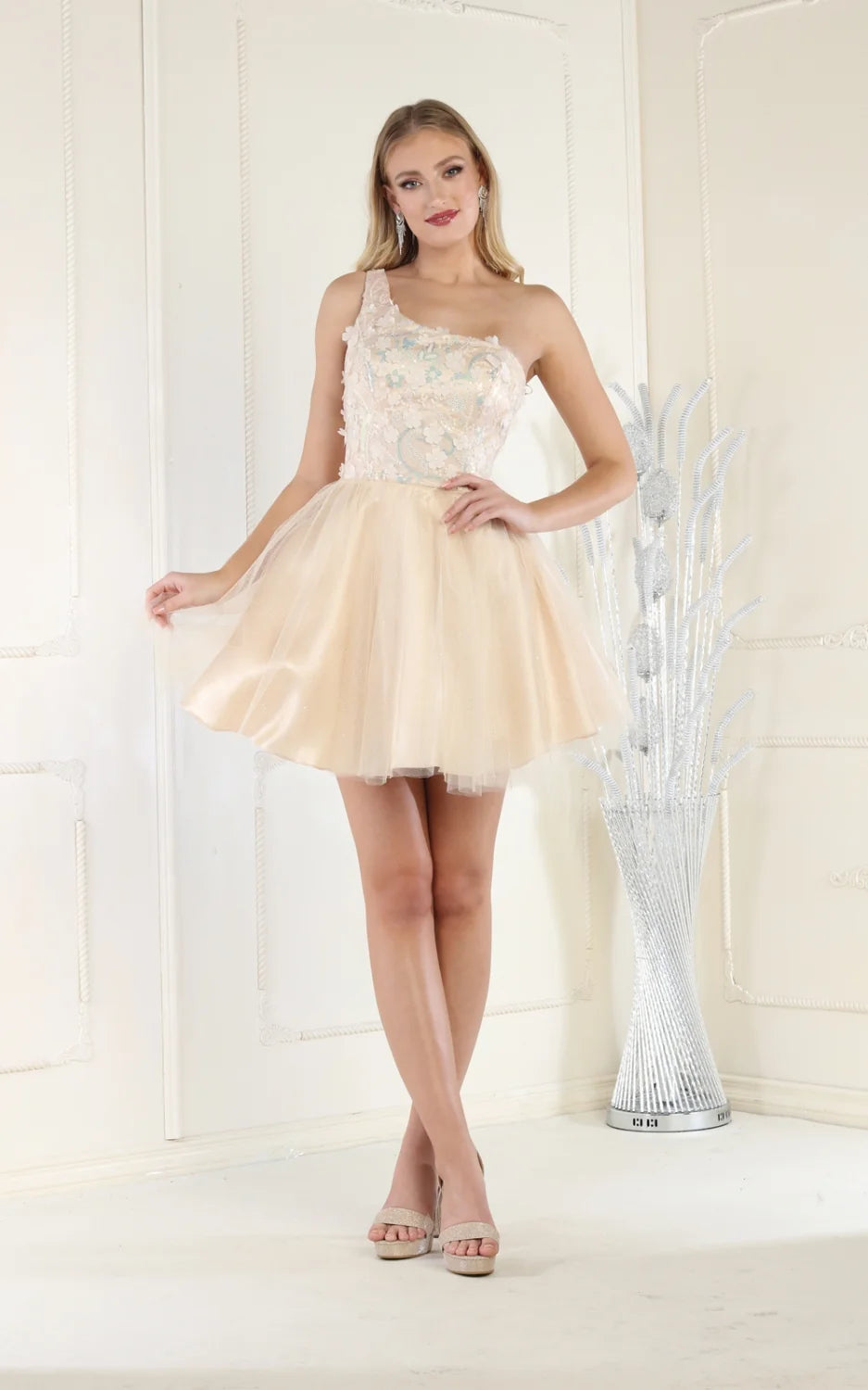 Short One Shoulder A-line Dress by May Queen MQ1937