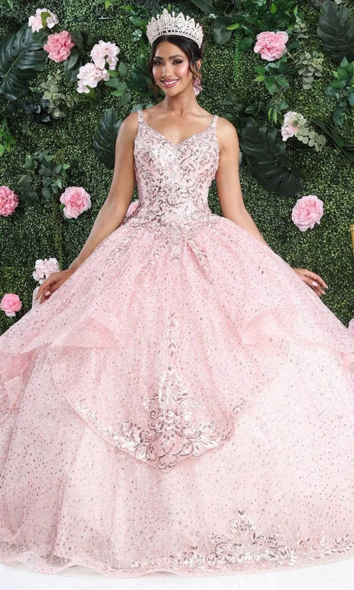 Sleeveless Cape Layered Ball Gown by May Queen LK218