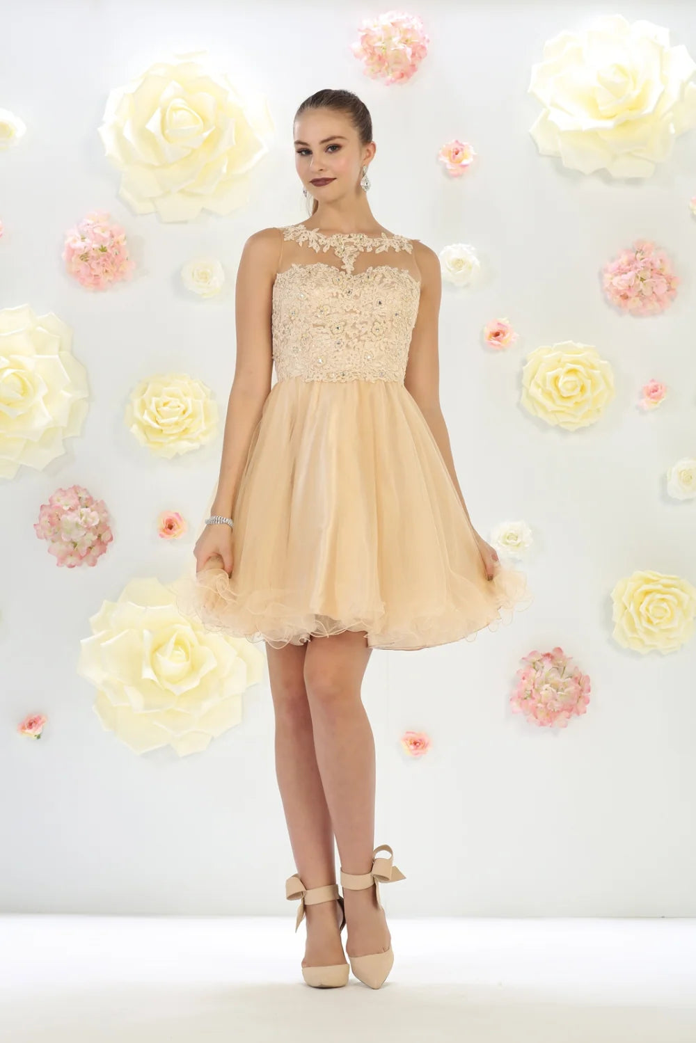 Short Sleeveless Ruffled Dress by May Queen MQ1429