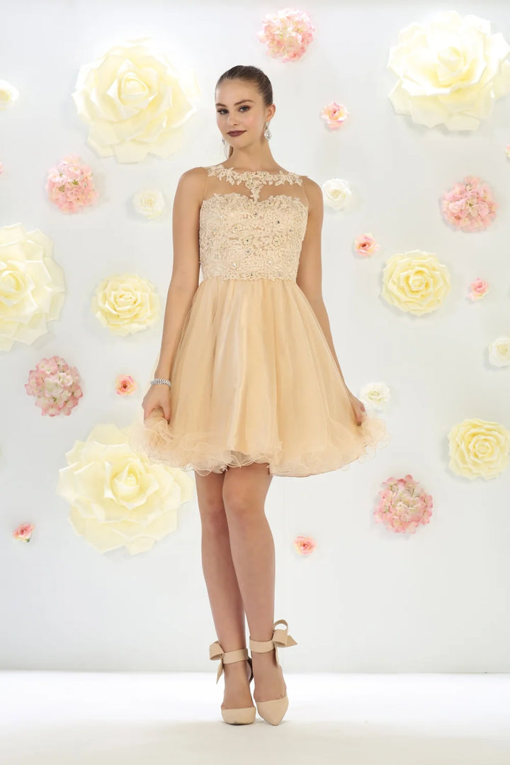 Short Sleeveless Ruffled Dress by May Queen MQ1429