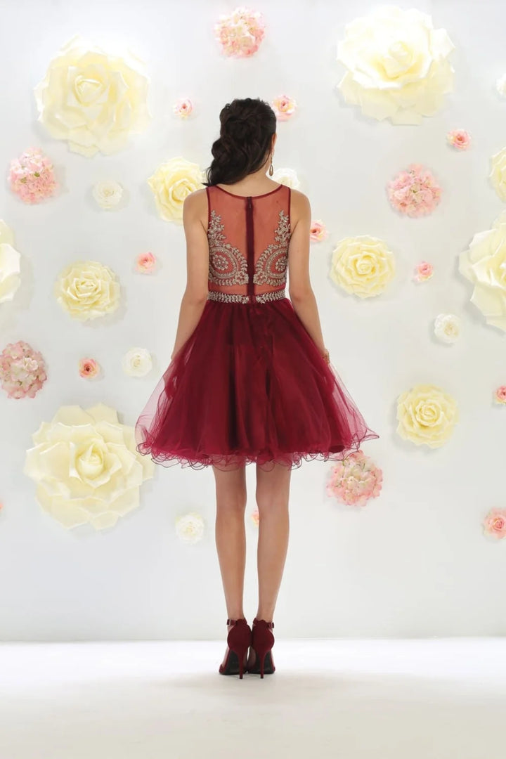 Short Mock 2-Piece Ruffled Dress by May Queen MQ1462
