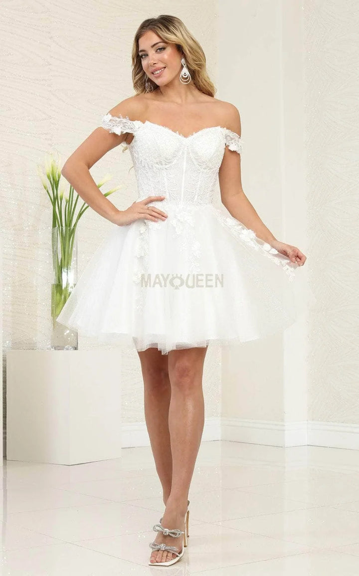 3D Floral Short Off Shoulder Dress by May Queen MQ2081