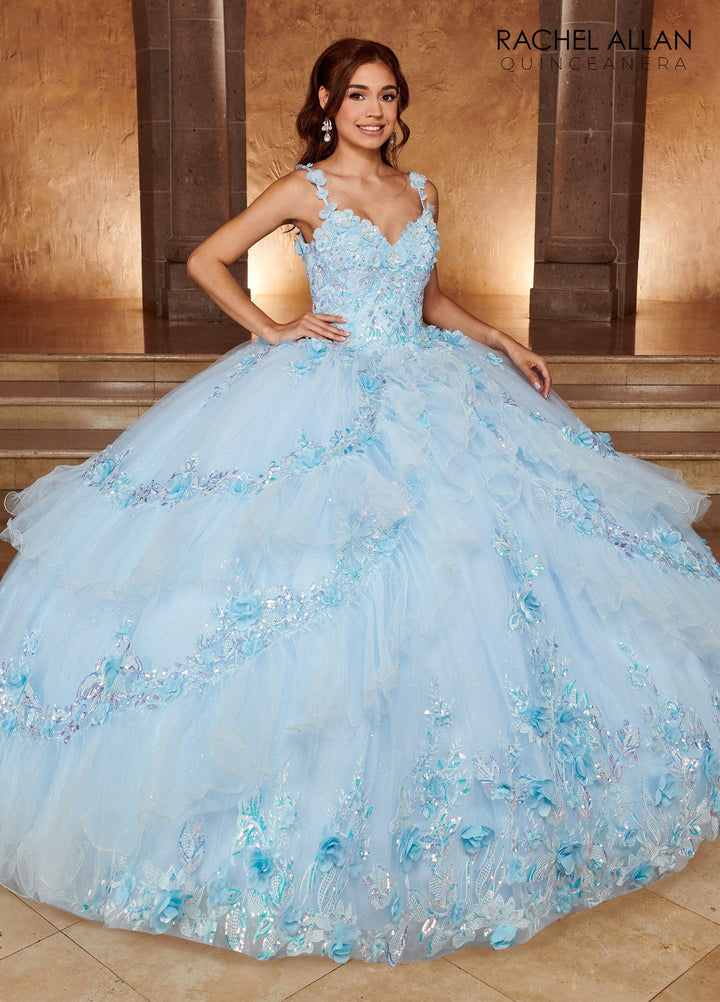 Cape Sleeve Tiered Quinceanera Dress by Rachel Allan RQ3103