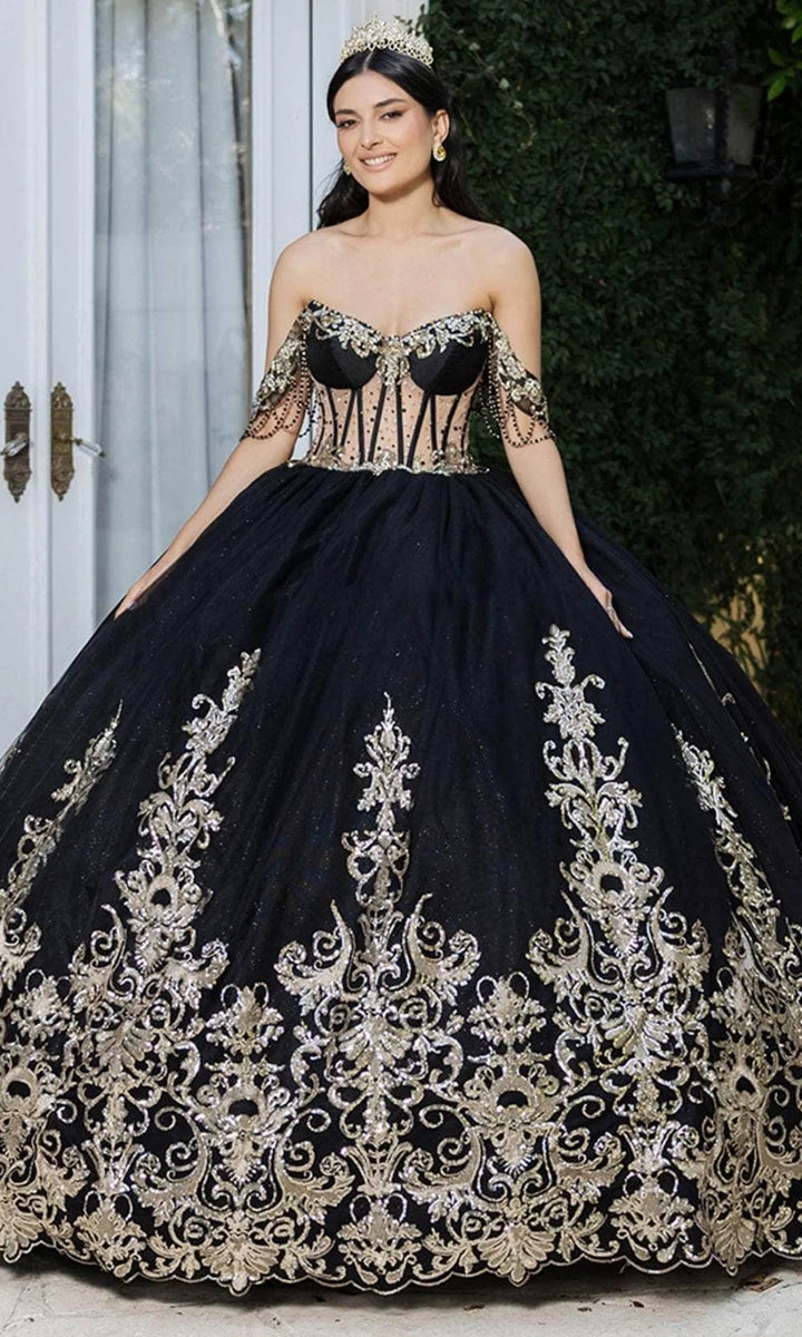 Applique Off Shoulder Ball Gown by May Queen LK267
