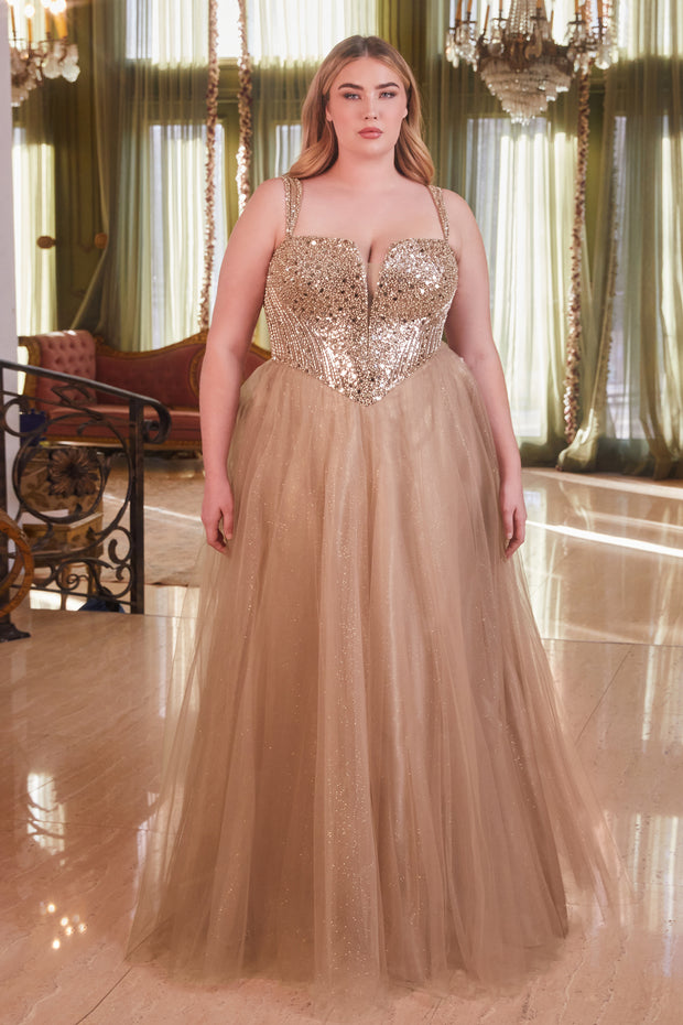 Plus Size Sequin Sleeveless Tulle Gown by Ladivine CD0217C
