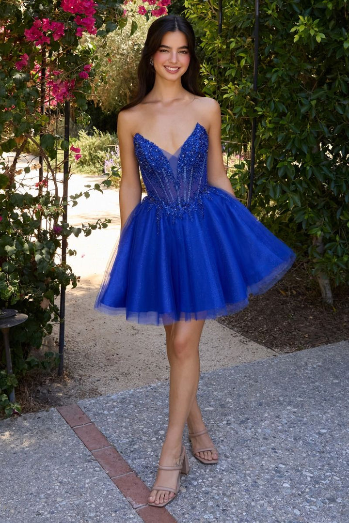 Beaded Short Strapless A-line Dress by Ladivine CD0252