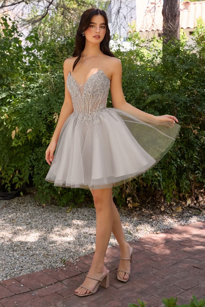 Beaded Short Strapless A-line Dress by Ladivine CD0252