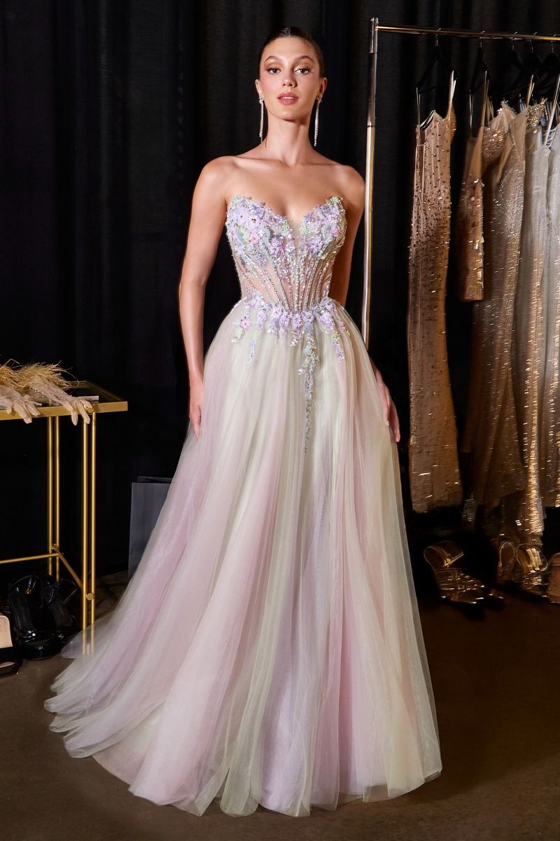Applique Strapless A-line Slit Gown by Ladivine CD2418