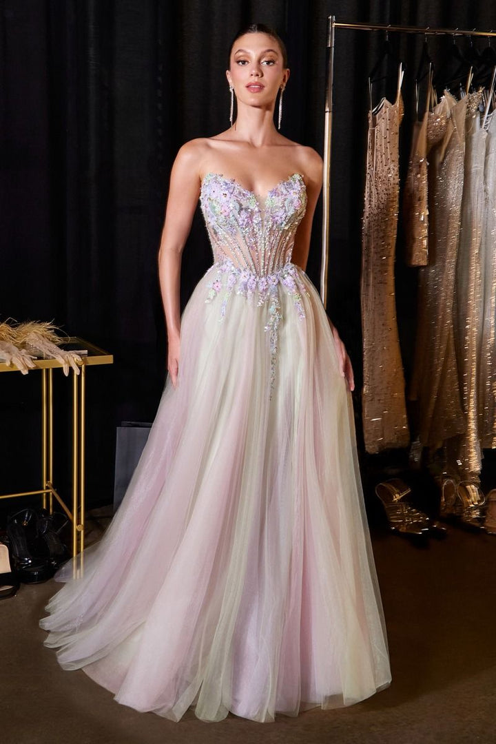 Applique Strapless A-line Slit Gown by Ladivine CD2418