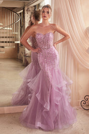 Beaded Strapless Tiered Mermaid Dress by Ladivine CD332