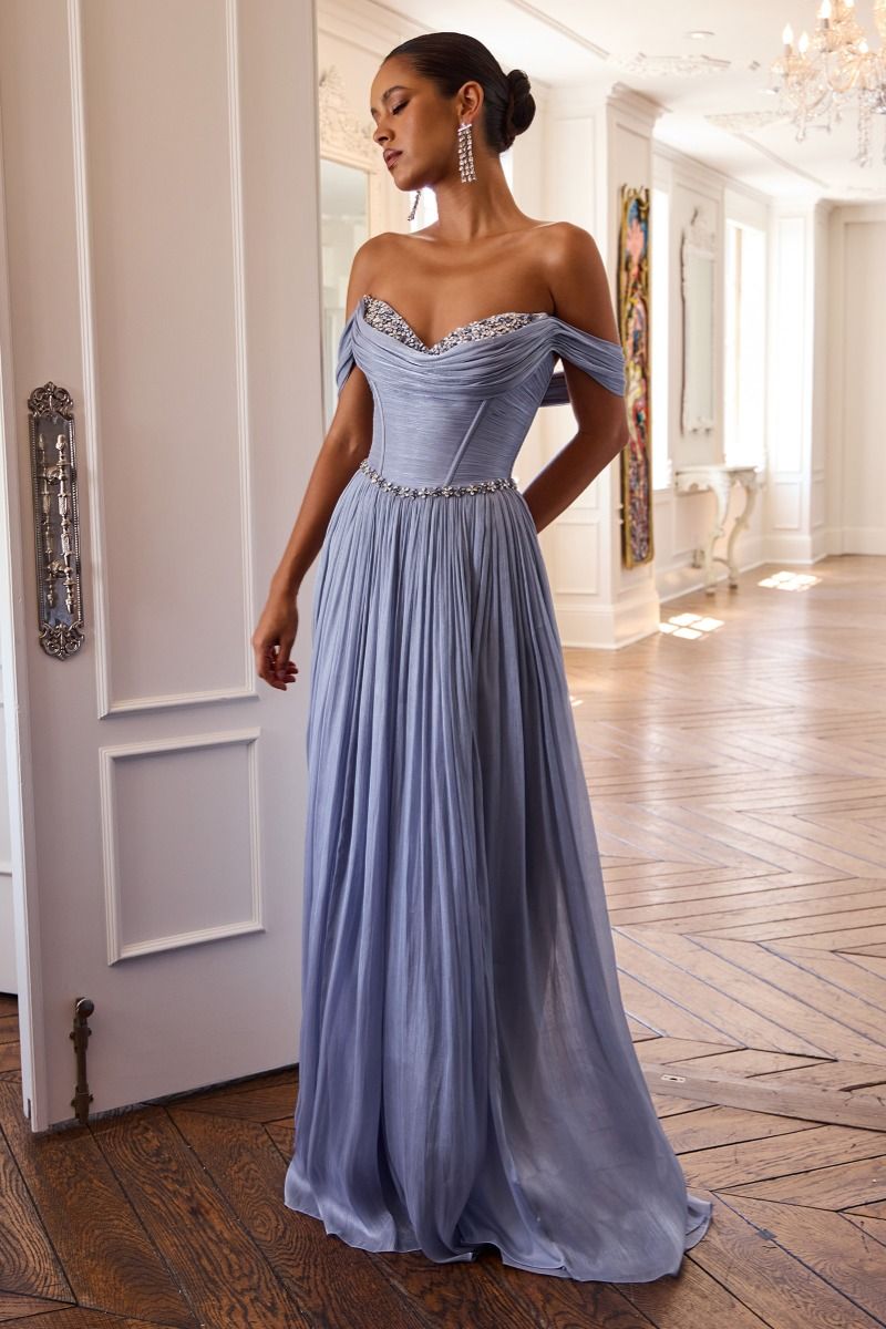 Off Shoulder A-line Slit Gown by Ladivine CD424