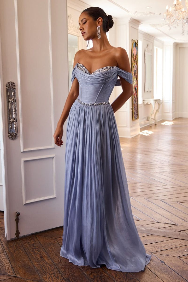 Off Shoulder A-line Slit Gown by Ladivine CD424