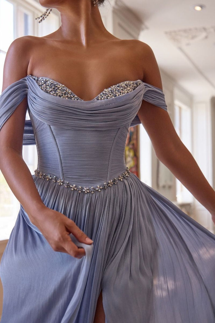 Off Shoulder A-line Slit Gown by Ladivine CD424