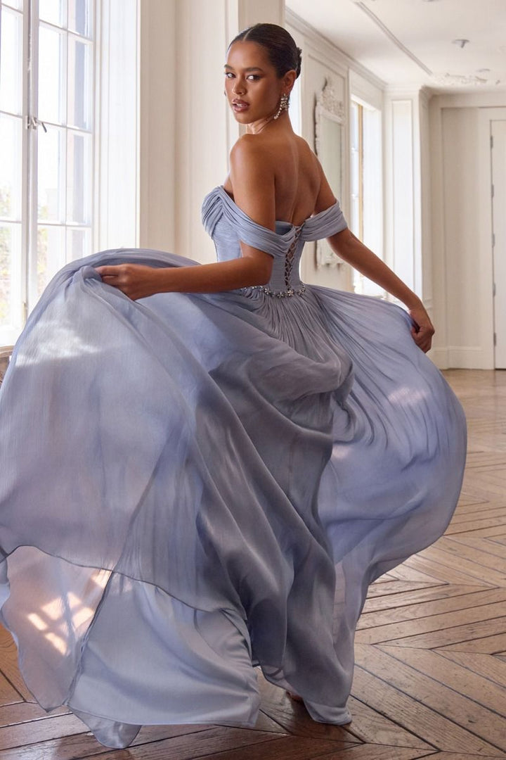 Off Shoulder A-line Slit Gown by Ladivine CD424