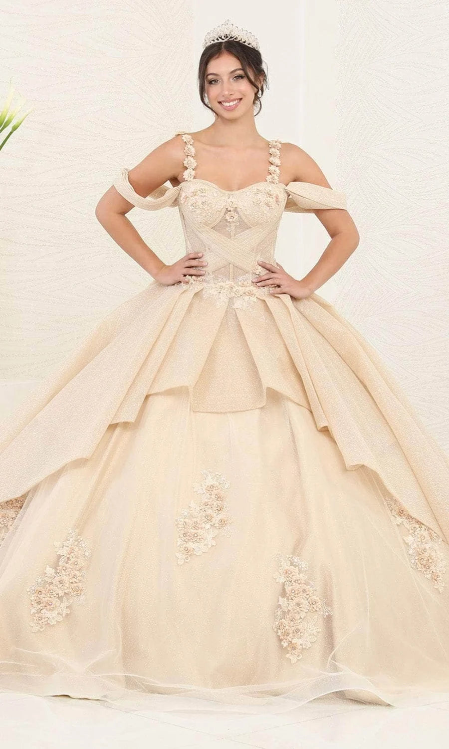 Cold Shoulder Layered Ball Gown by May Queen LK250