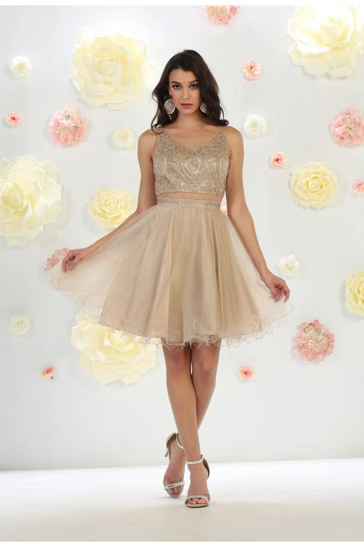 Short Mock 2-Piece Ruffled Dress by May Queen MQ1462
