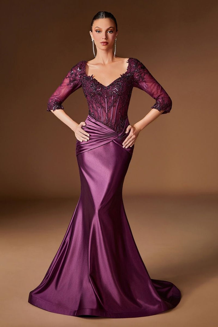 Applique 3/4 Sleeve Mermaid Dress by Ladivine CD731