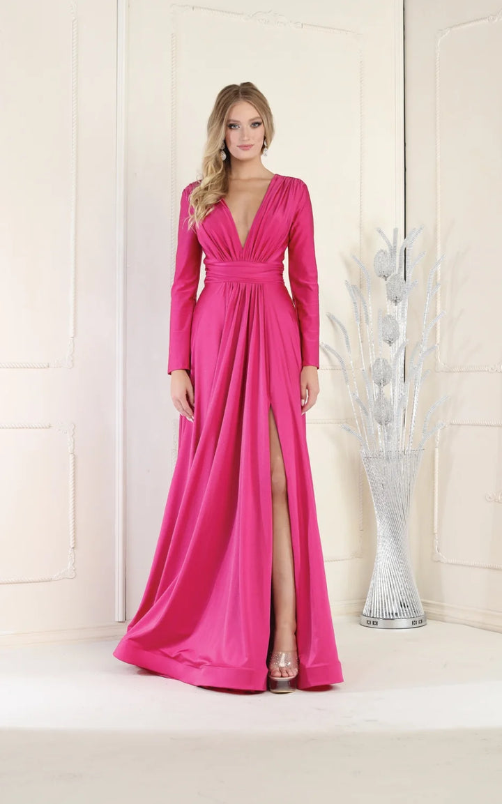 Long Sleeve A-line Slit Gown by May Queen MQ1835