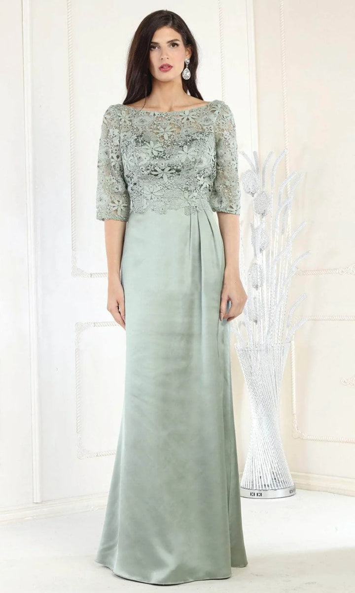 Applique Mid-Sleeve A-line Gown by May Queen MQ1969
