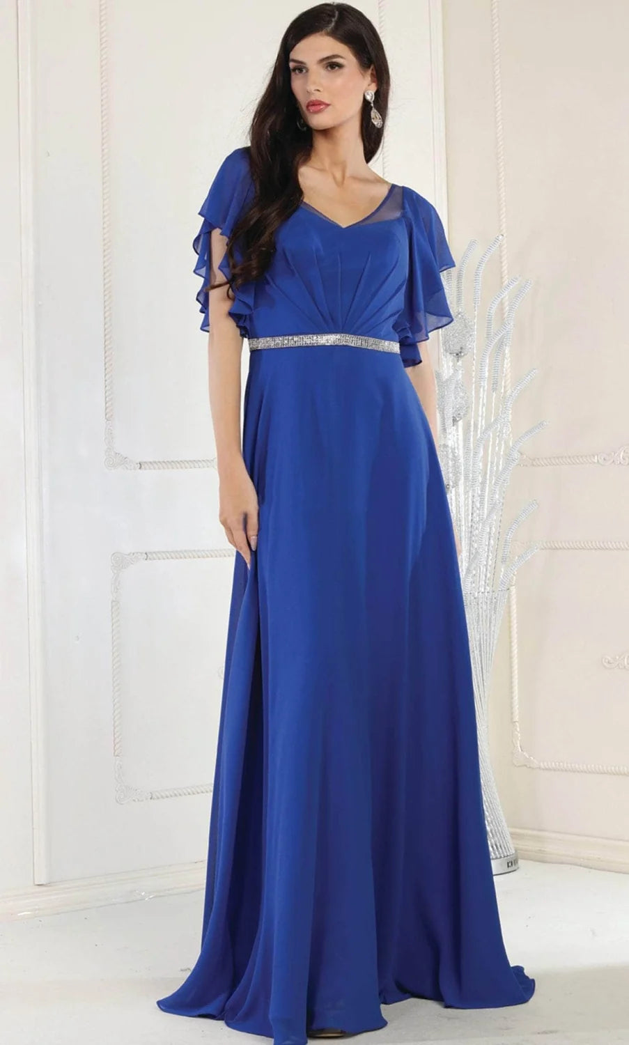 Short Flutter Sleeve A-line Gown by May Queen MQ1972