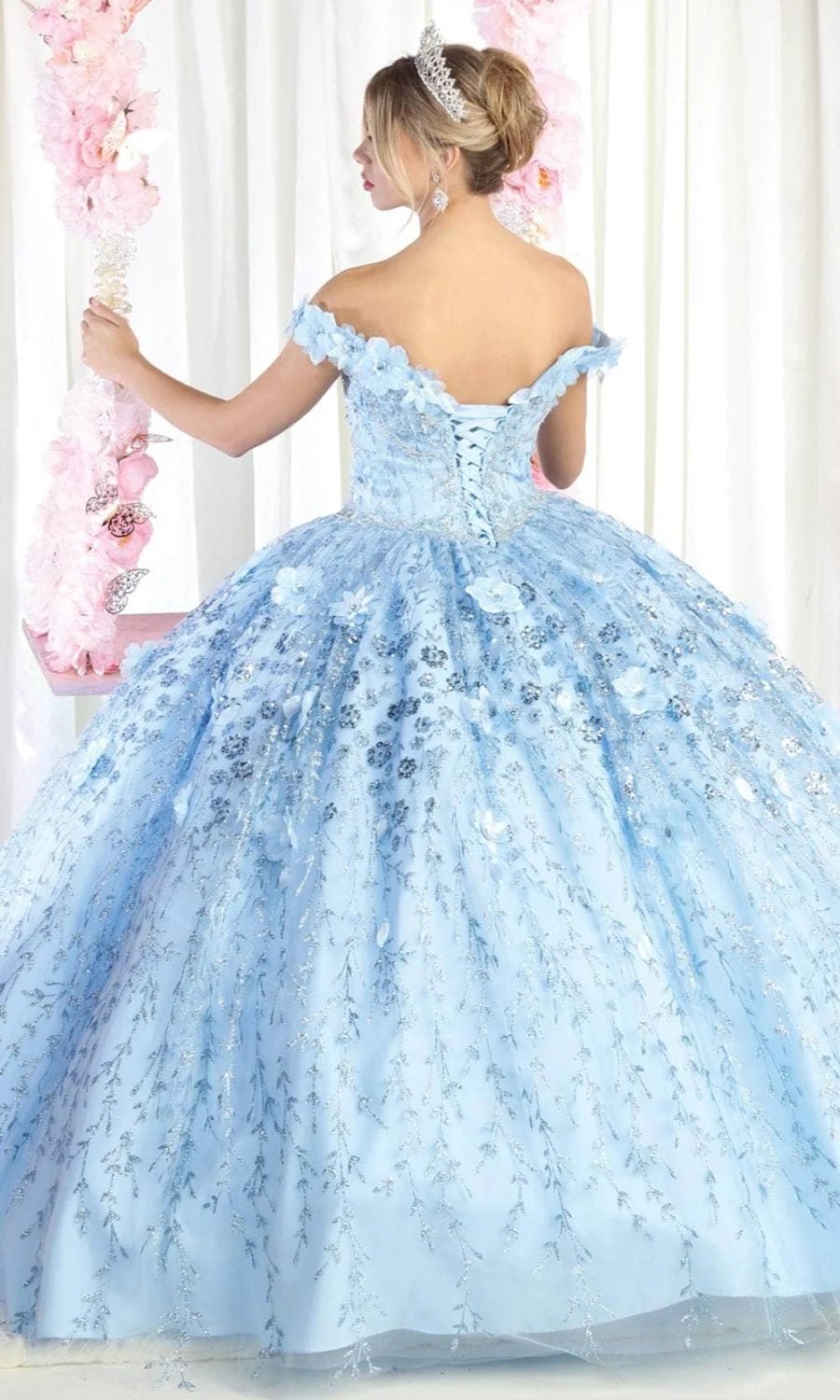 3D Floral Off Shoulder Ball Gown by May Queen LK192