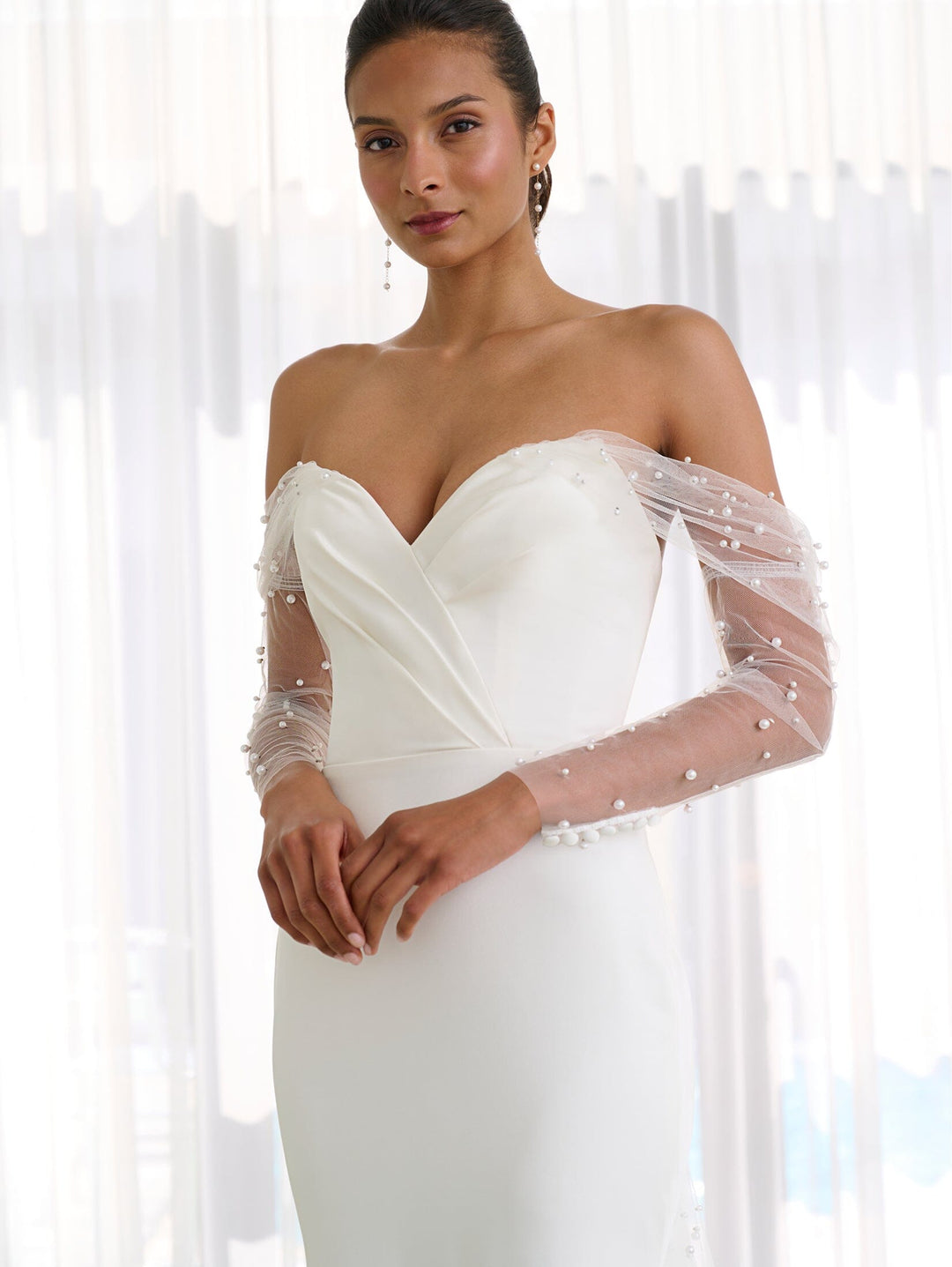 Charmeuse Off Shoulder Bridal Gown by Adrianna Papell 31287