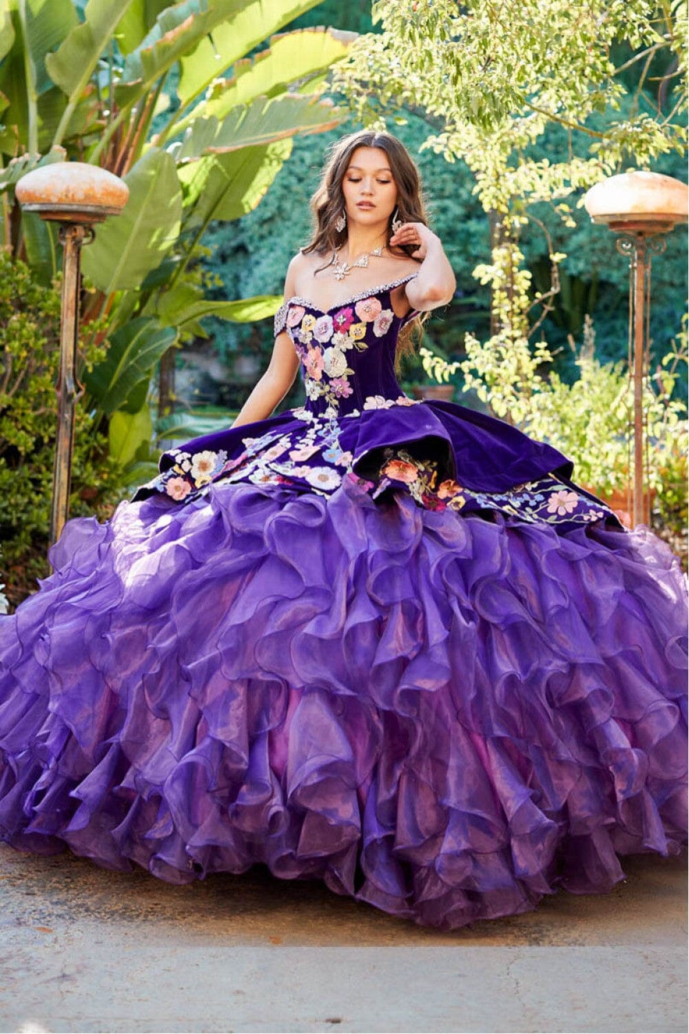 Charro Off Shoulder Ruffled Ball Gown by Petite Adele PQ1050