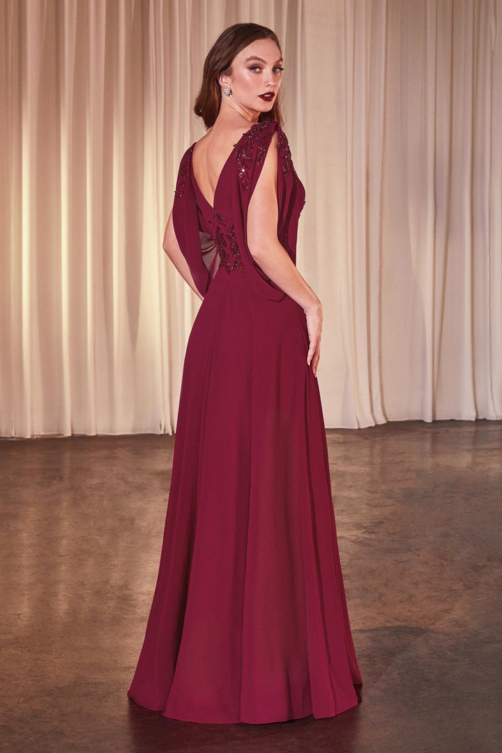 Chiffon Cowl Sleeve A-line Gown by Ladivine CDS508