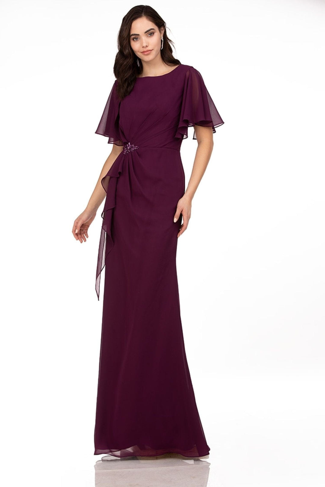 Abby Paris 96066 Flowing Chiffon A-Line Flutter Sleeve Gown | Formal Dress Shops Burgundy / 24 Abby Paris 96066 Flowing Chiffon A-Line Flutter Sleeve Gown | Formal Dress Shops Burgundy / 24