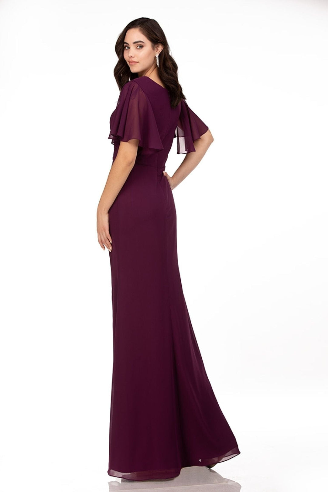 Chiffon Flutter Sleeve A-line Gown by Abby Paris 96066 10 / Champagne