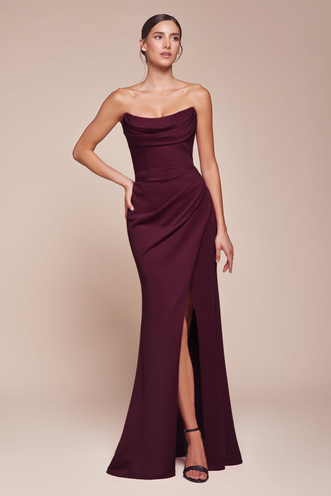 Chiffon Strapless Slit Gown by Ladivine CD355 - Outlet