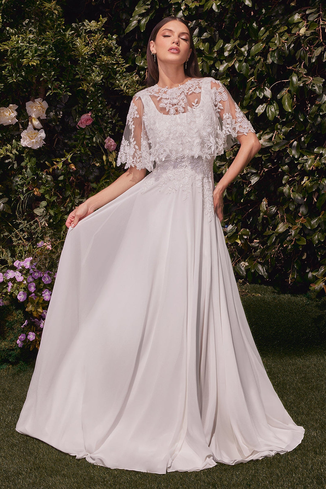 Chiffon White Sleeveless Capelet Gown by Ladivine CDS503W ABC Fashion Chiffon White Sleeveless Capelet Gown by Ladivine CDS503W ABC Fashion