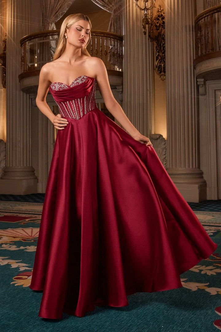Beaded Mikado Strapless A-line Gown by Ladivine CK2405