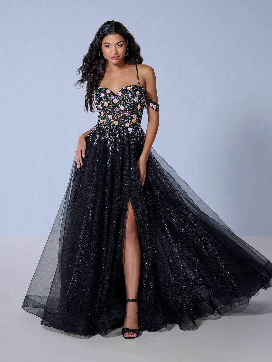 Cold Shoulder A-line Slit Gown by Tiffany Designs 16251