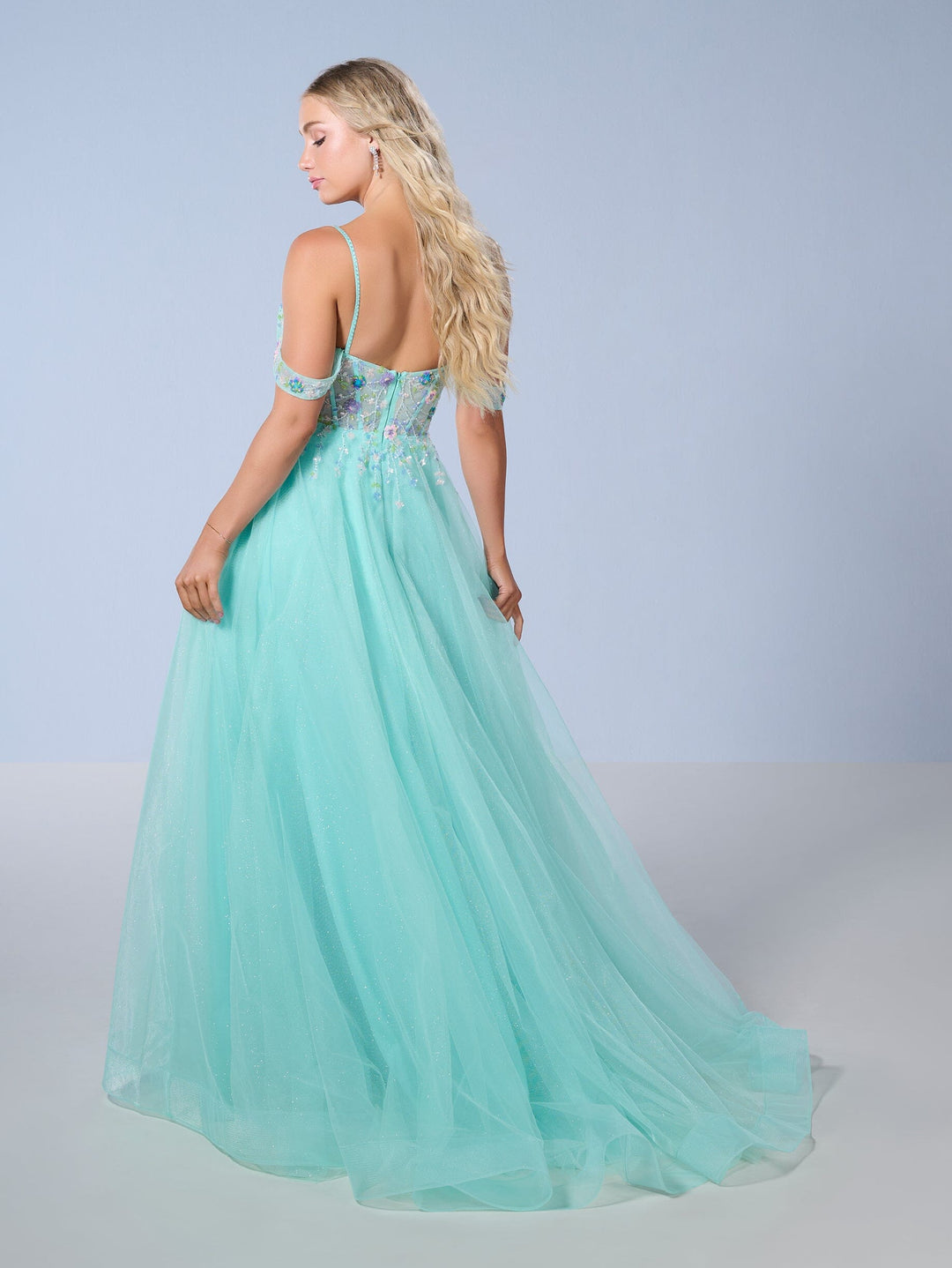 Cold Shoulder A-line Slit Gown by Tiffany Designs 16251
