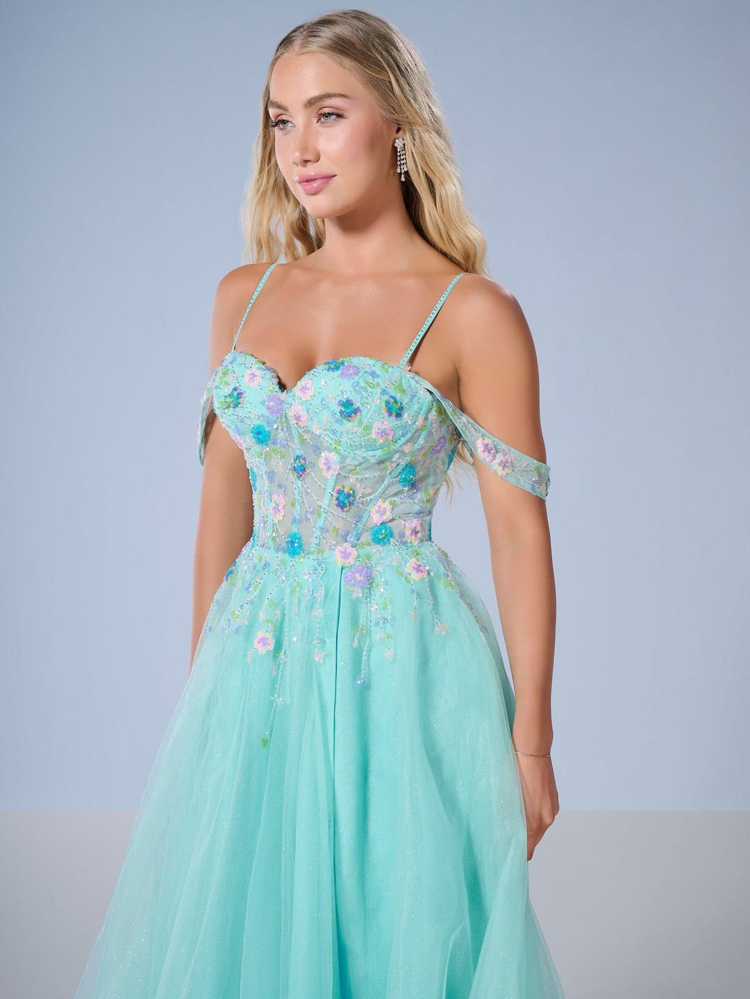 Cold Shoulder A-line Slit Gown by Tiffany Designs 16251