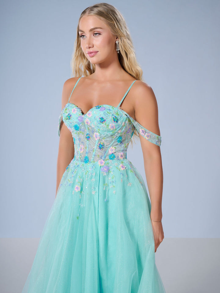 Cold Shoulder A-line Slit Gown by Tiffany Designs 16251