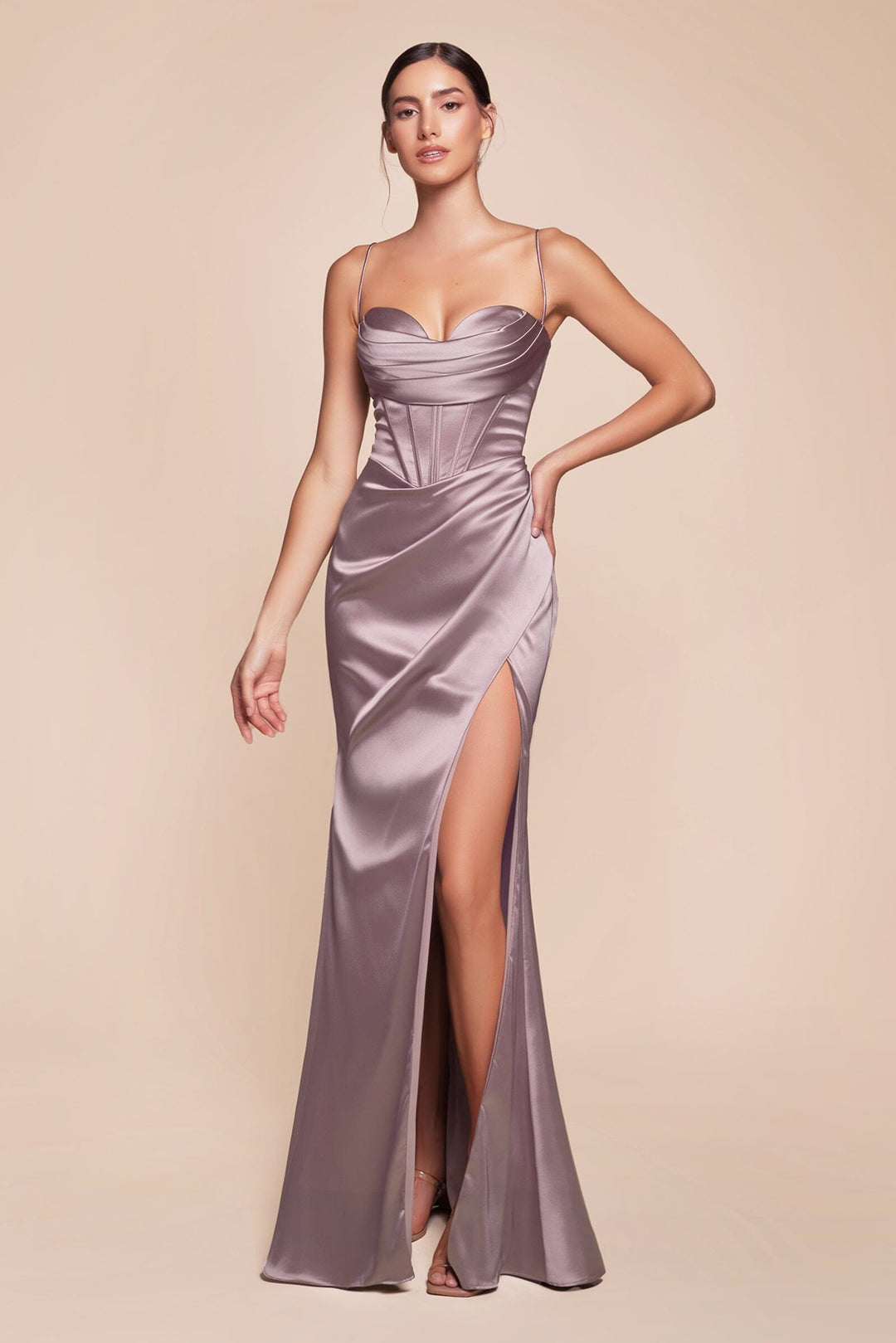 Corset Cowl Satin Gown by Cinderella Divine 7483