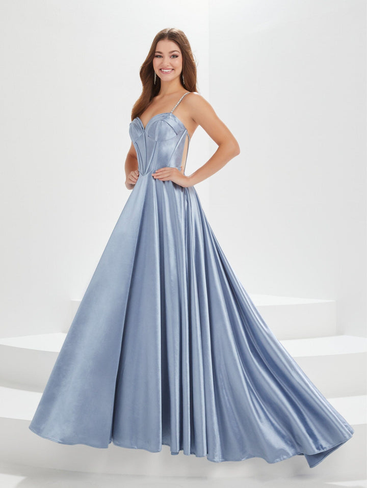 Corset Sheer Back A-line Gown by Tiffany Designs 16014